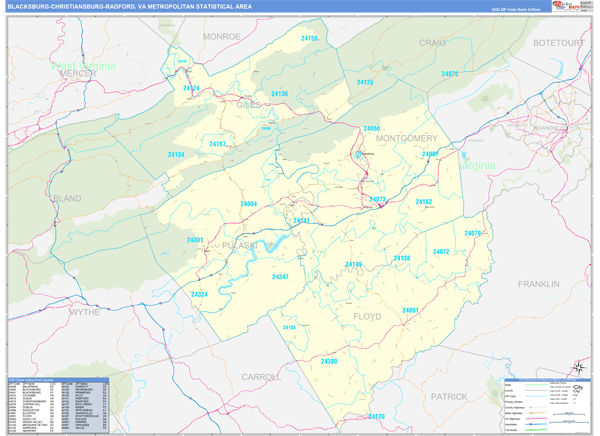 Blacksburg-Christiansburg-Radford Metro Area Digital Map Basic Style